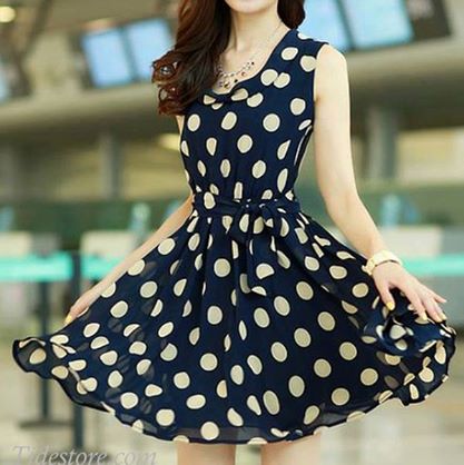 lacivert şifon puanlı elbise çeşitleri