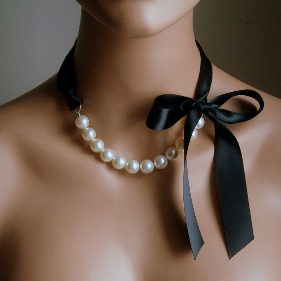 yeni trend şık kurdeleli inci kolye tasarımları