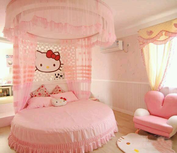 yuvarlak yatak ile dizayn edilmiş kız çocuk odası modası